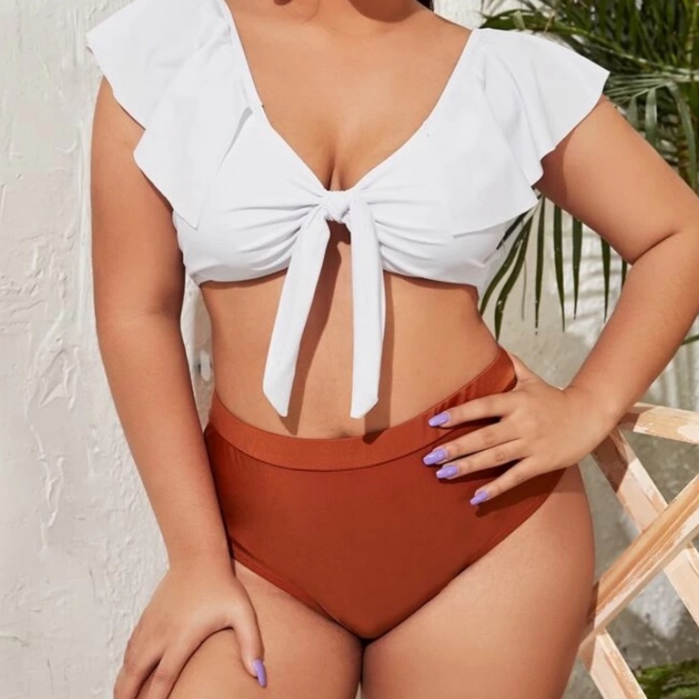 White Top and Orange Bottom Bikini Set